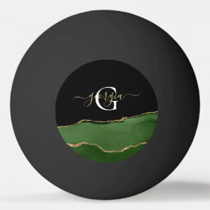 Gold-Glitzer und Green-Agate-Monogramm Tischtennisball