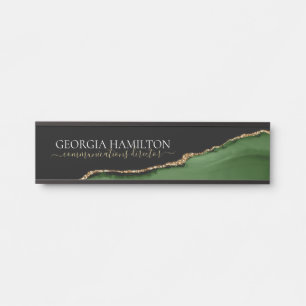 Gold-Glitzer und Green-Agate-Monogramm Türschild