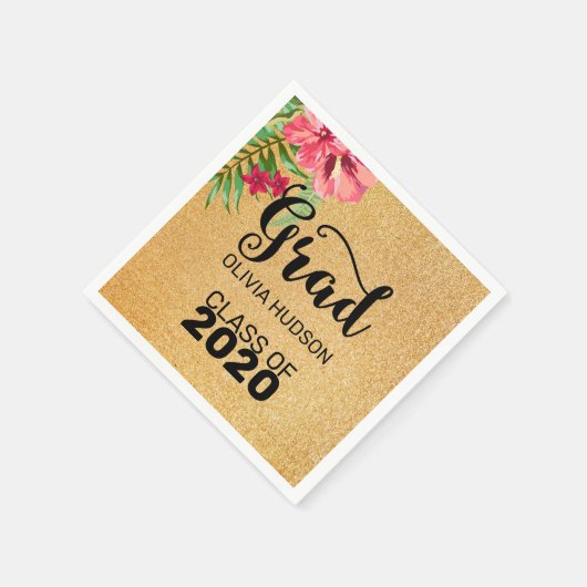 Gold Glitzer und Hibiskus Serviette (Ecke)