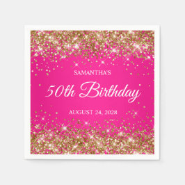 Gold Glitzer und Hot Pink 50. Geburtstag Serviette