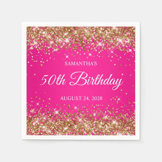 Gold Glitzer und Hot Pink 50. Geburtstag Serviette (Vorderseite)