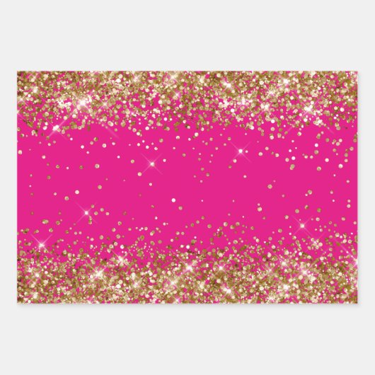 Gold Glitzer und Hot Pink Geschenkpapier Set (Vorderseite)