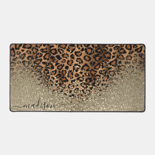 Gold-Glitzer und Leopard-Muster - Individualisiere Schreibtischunterlage (Vorderseite)
