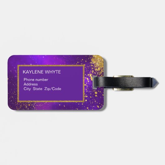 Gold-Glitzer und Lila Galaxy-Gepäckmarke Gepäckanhänger (Rückseite horizontal)