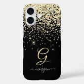 Gold-Glitzer und Monogram-weiße Skriptbezeichnung Case-Mate iPhone Hülle (Rückseite)