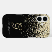 Gold-Glitzer und Monogram-weiße Skriptbezeichnung Case-Mate iPhone Hülle (Rückseite (Horizontal))