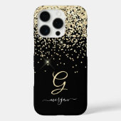 Gold-Glitzer und Monogram-weiße Skriptbezeichnung Case-Mate iPhone Hülle (Rückseite)