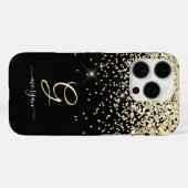Gold-Glitzer und Monogram-weiße Skriptbezeichnung Case-Mate iPhone Hülle (Rückseite (Horizontal))
