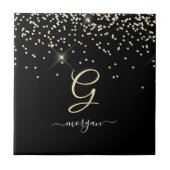 Gold-Glitzer und Monogram-weiße Skriptbezeichnung  Fliese (Vorderseite)