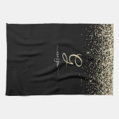 Gold-Glitzer und Monogram-weiße Skriptbezeichnung  Geschirrtuch (Horizontal)