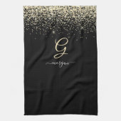 Gold-Glitzer und Monogram-weiße Skriptbezeichnung  Geschirrtuch (Vertikal)