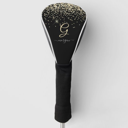 Gold-Glitzer und Monogram-weiße Skriptbezeichnung Golf Headcover (Vorderseite)