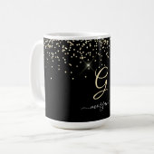 Gold-Glitzer und Monogram-weiße Skriptbezeichnung Kaffeetasse (Vorderseite Links)