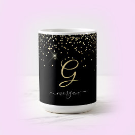 Gold-Glitzer und Monogram-weiße Skriptbezeichnung  Kaffeetasse
