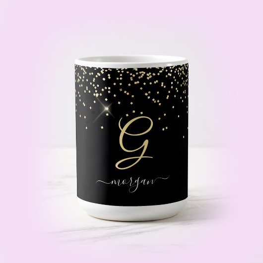 Gold-Glitzer und Monogram-weiße Skriptbezeichnung Kaffeetasse