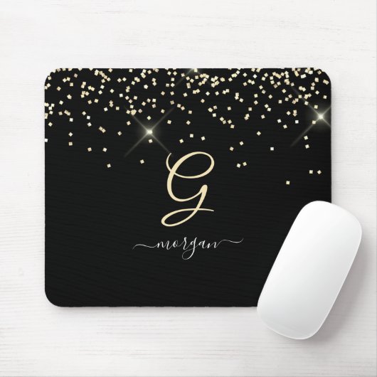 Gold-Glitzer und Monogram-weiße Skriptbezeichnung Mousepad (Mit Mouse)