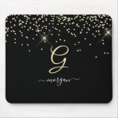 Gold-Glitzer und Monogram-weiße Skriptbezeichnung Mousepad (Vorne)