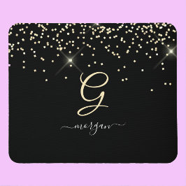 Gold-Glitzer und Monogram-weiße Skriptbezeichnung  Mousepad
