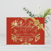 Gold Glitzer und Multiband | Xmas Holiday Red Einladung (Stehend Vorderseite)
