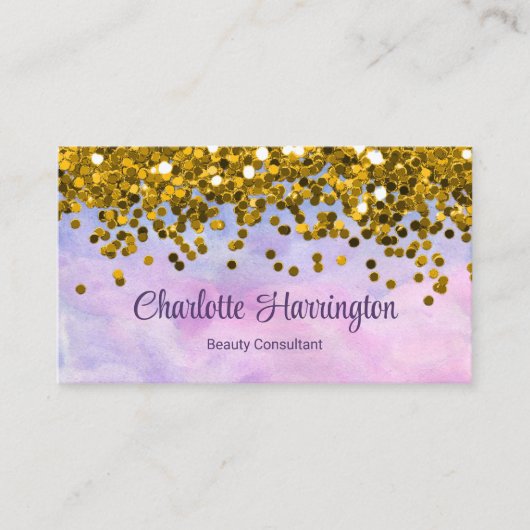 Gold Glitzer und Pastell Beauty Visitenkarte (Vorderseite)
