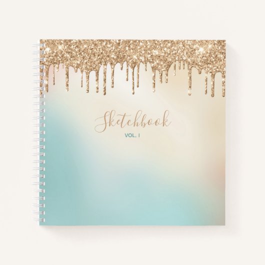 Gold Glitzer und Pastell Blue Sketchbook Notizblock (Vorderseite)