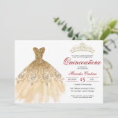 Gold Glitzer und Red Simple Elegante Quinceñera Einladung (Stehend Vorderseite)