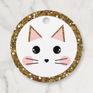 Gold Glitzer und Rosa Katze Geschenkanhänger