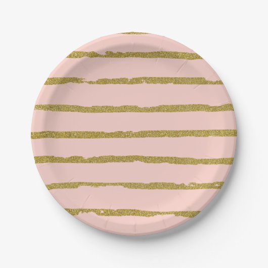 Gold Glitzer und Rosa Modernes Linienmuster Pappteller (Vorderseite)