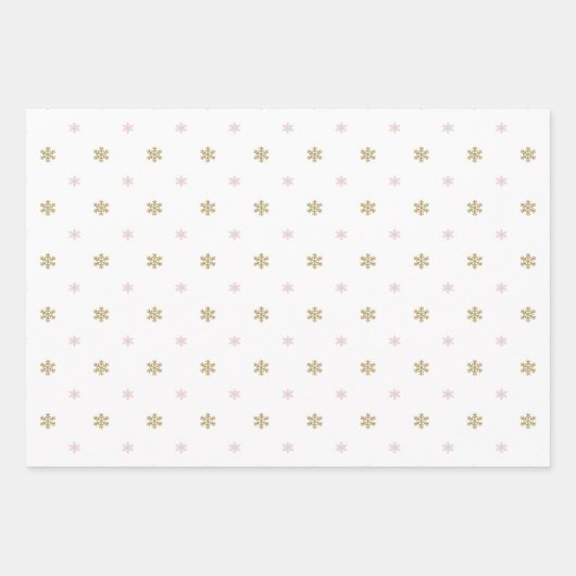 Gold Glitzer und rosa Schneeflocken Weihnachten Geschenkpapier Set (Vorderseite 2)