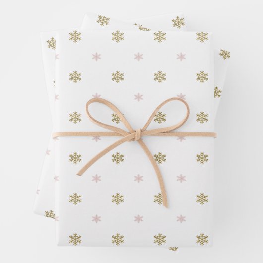 Gold Glitzer und rosa Schneeflocken Weihnachten Geschenkpapier Set (Beispiel)