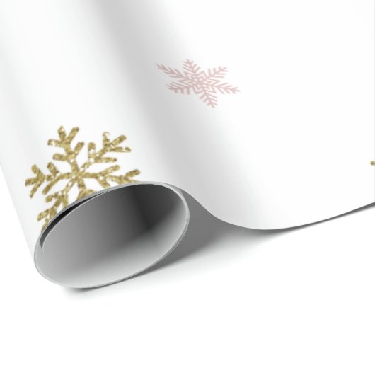 Gold Glitzer und rosa Schneeflocken, weiße Weihnac Geschenkpapier (Rolleneckpunkt)