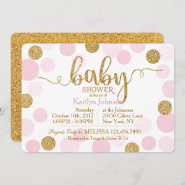 Gold Glitzer und rosafarbene Dots Baby Dusche Einladung