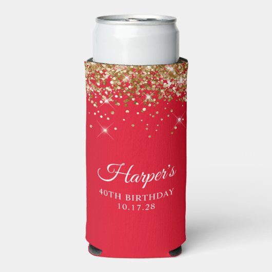 Gold Glitzer und Rot 40. Geburtstag Selters Dosenkühler (Seltzer Vorderseite)