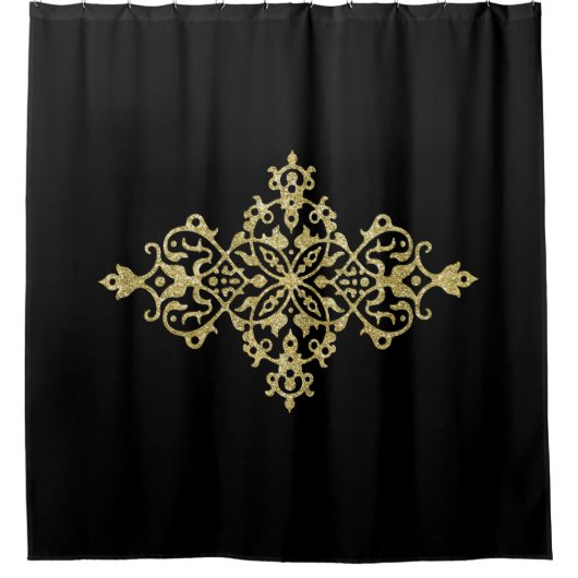 Gold Glitzer und Schwarz Duschvorhang (Vorderseite)
