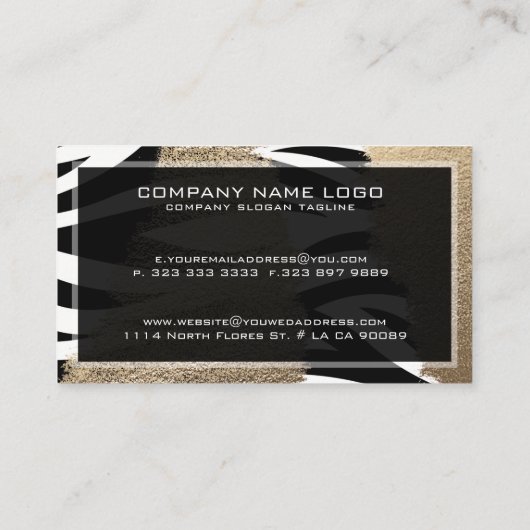 Gold-Glitzer und Schwarz-Weiß-Zebra Visitenkarte (Rückseite)