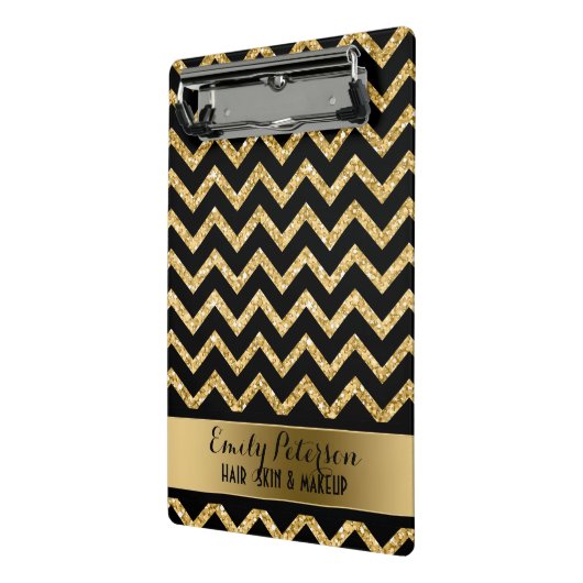 Gold Glitzer und Schwarz Zickzack Mini Klemmbrett (Gewinkelt2)