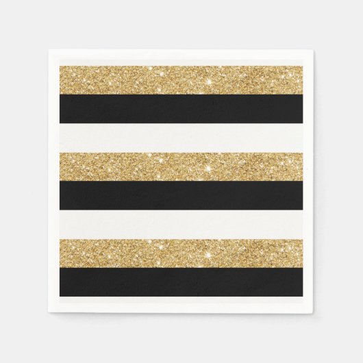 Gold Glitzer und schwarze Streifen Serviette (Vorderseite)