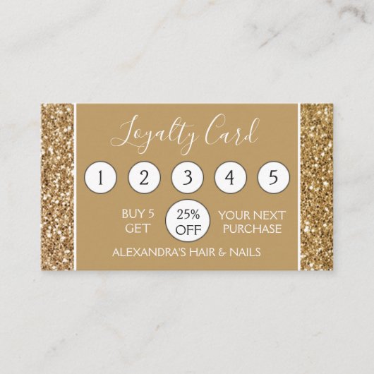 Gold Glitzer und Sparkle Girl Loyalty Punch Treuekarte (Vorderseite)