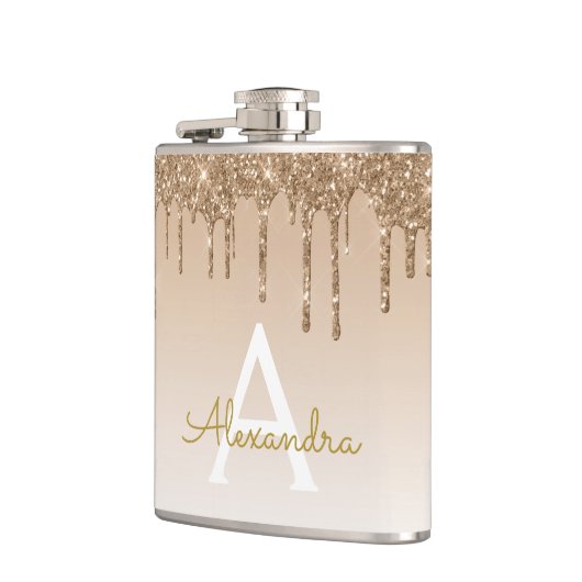 Gold Glitzer und Sparkle Luxus Monogram Flachmann (Links)