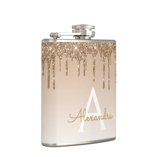 Gold Glitzer und Sparkle Luxus Monogram Flachmann (Rechts)