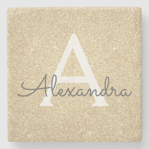 Gold-Glitzer und Sparkle-Monogramm Steinuntersetzer