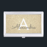 Gold-Glitzer und Sparkle-Monogramm Visitenkarten Dose<br><div class="desc">Gold Imitats Glitzer und sparkle Elegant Monogram Business Card Holder. Dieser Visitenkartenhalter kann so angepasst werden,  dass er Ihren Vor- und Erstnamen einbezieht.</div>