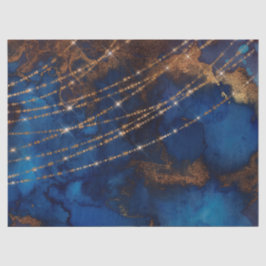 Gold Glitzer und String Lights auf Blue Decoute Seidenpapier