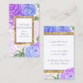 Gold Glitzer und Wasserfarbe Blau und Lila Blüten Visitenkarte (Vorne/Hinten)