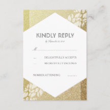 Gold Glitzer und weiße Blätter Hochzeitskarten für