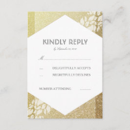Gold Glitzer und weiße Blätter Hochzeitskarten für RSVP Karte