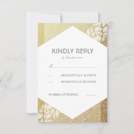 Gold Glitzer und weiße Blätter Hochzeitskarten für RSVP Karte (Vorderseite)