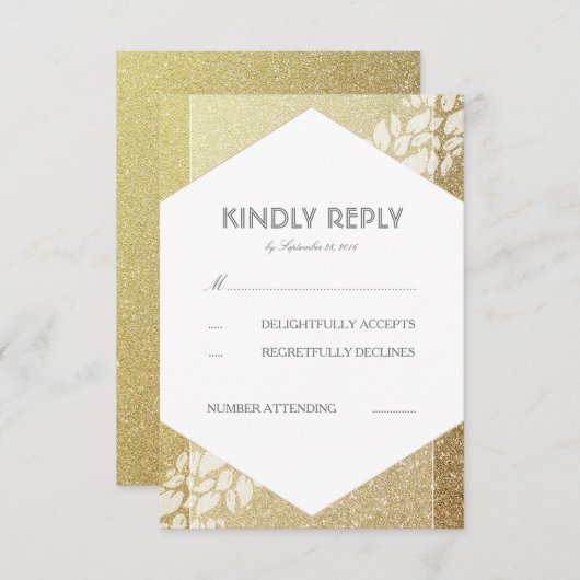 Gold Glitzer und weiße Blätter Hochzeitskarten für RSVP Karte (Vorne/Hinten)