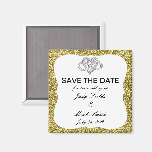 Gold Glitzer Unendlichkeit Herz speichern das Datu Magnet (Vorderseite/Rückseite)