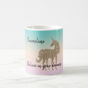 Gold Glitzer Unicorn Aqua Peach Pink Ombre Gefärb Kaffeetasse